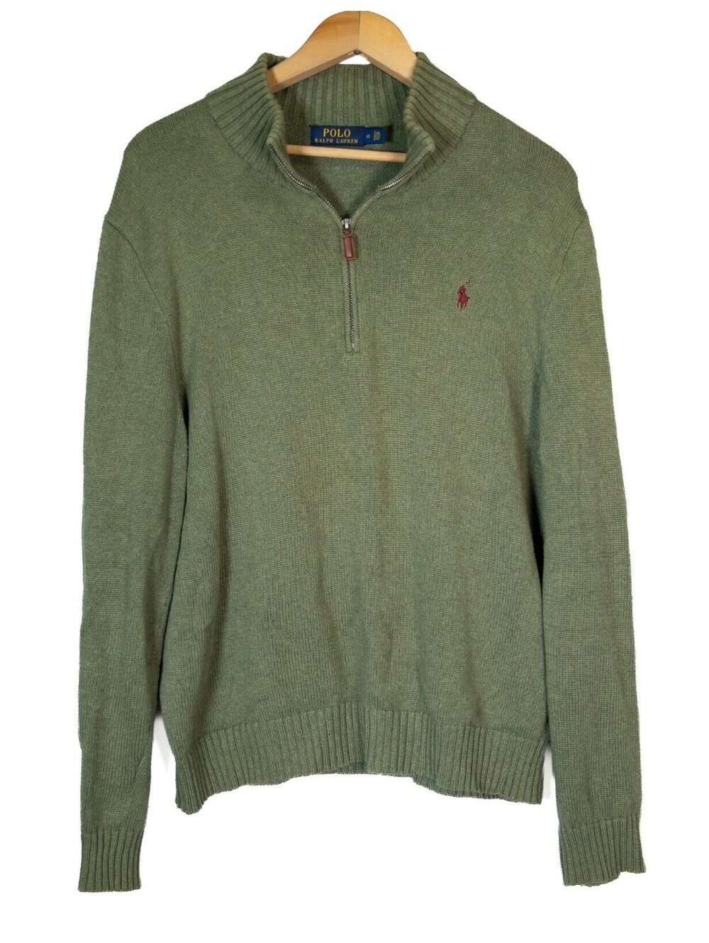 Polo Ralph Lauren Sage Green Half-Zip Sweater – Burgundy/Brown Pony – Size L